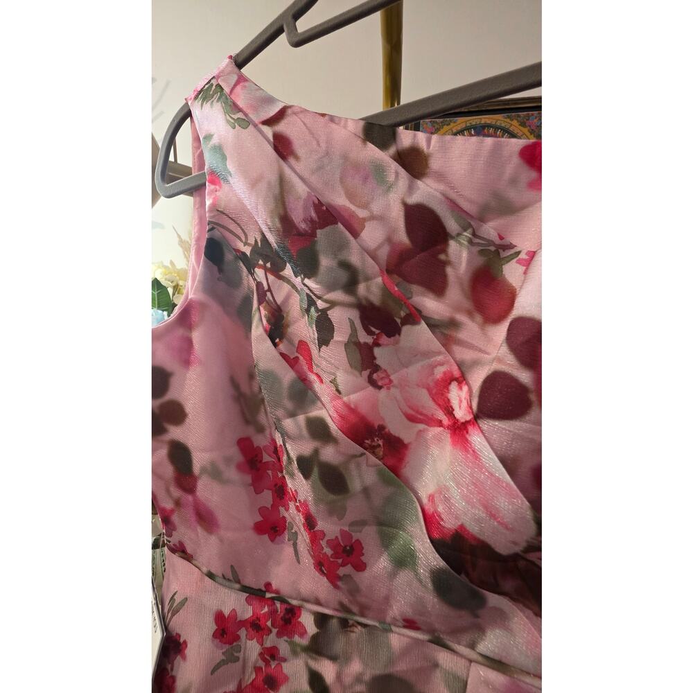 Adrianna Papell Pink Floral One‑Shoulder Hi‑Low Dress 4 NWT Side Zip Pockets - Picture 7 of 7